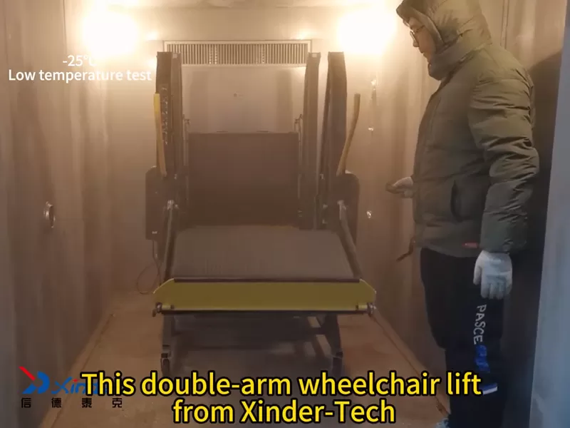 Ce test de conditions de travail à basse température de levage de fauteuil roulant à double bras